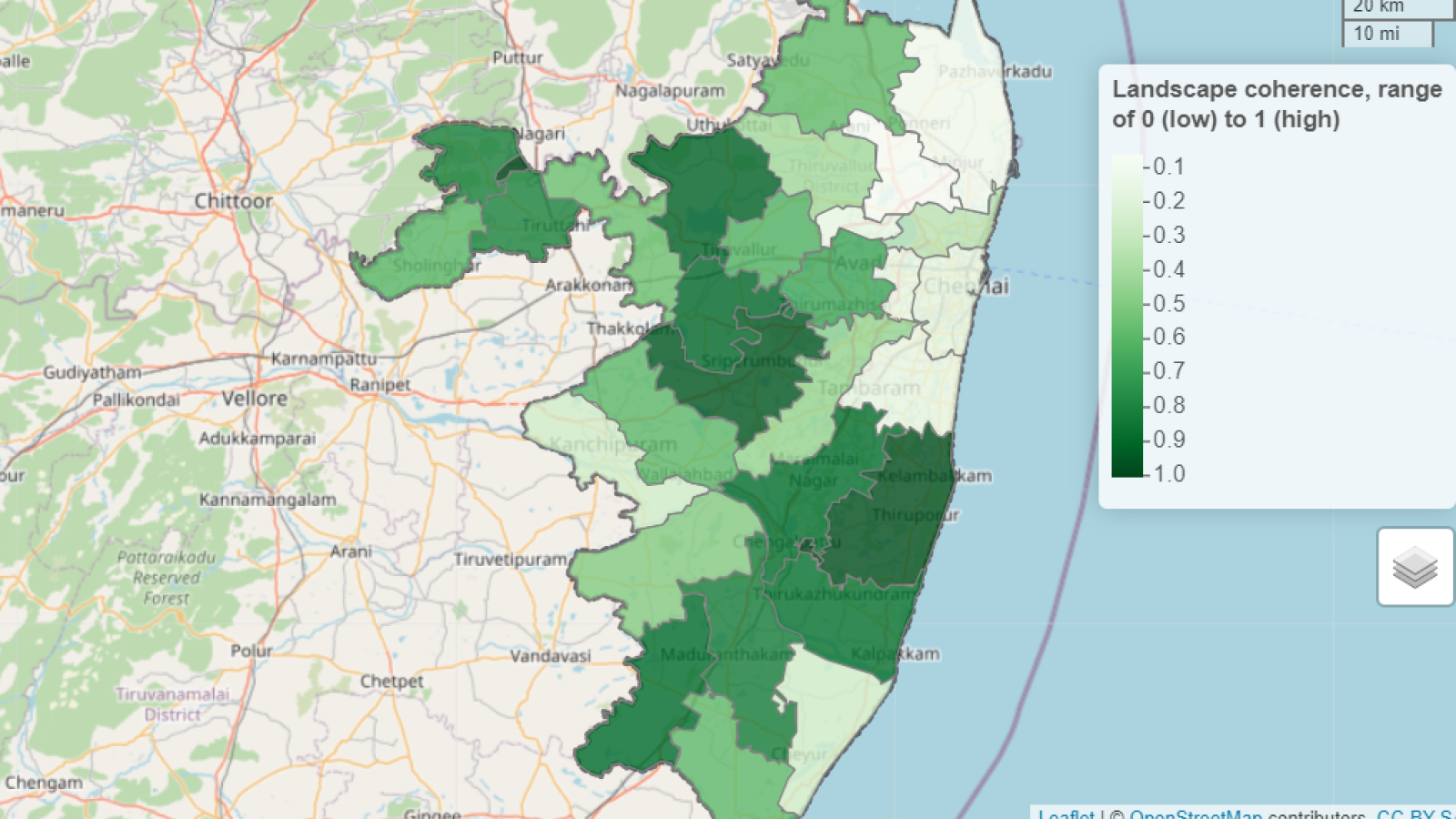 A screenshot of the dashboard showing the connectivity of green areas in Chennai.