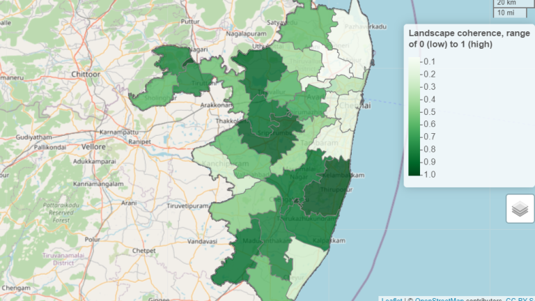 A screenshot of the dashboard showing the connectivity of green areas in Chennai.