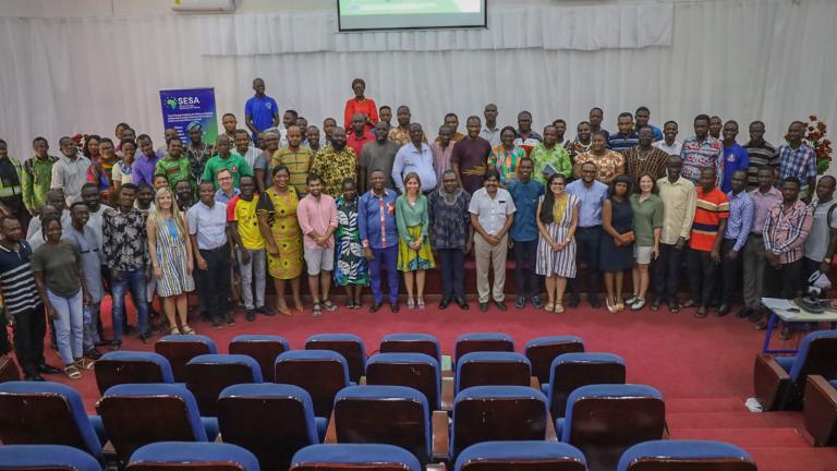 a group photo of participants in the peer-to-peer exchange in Ghana